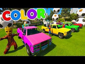 LEARN COLORS ATV and Pickup TRUCK w Superheroes for Toddlers - 3D Cars For Kids Nursery Rhymes