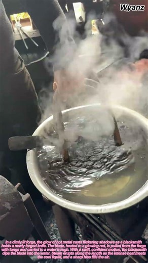 blacksmith quenching forged knife in water | daily forge work routine