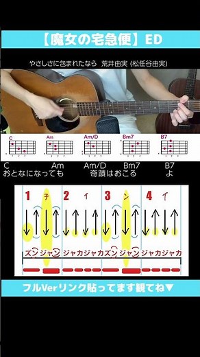荒井由実 / 松任谷由実『やさしさに包まれたなら』アコギ弾き語りカバー【ストローク・歌詞コード指板図付】#shorts #Ghibli