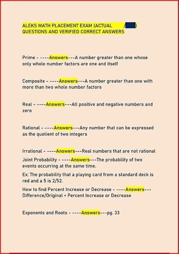 Aleks Math Placement Exam Actual Questions And Verified Corr video