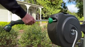 Retractable Garden Hose Reel, 65FT +6FT 5/8" Durable Wall Mounted Water Hose Reel with 180° Swivel Bracket, 9 Pattern Sprayer, 6Ft leader hose,Smooth Automatic Rewind, Any Length Lock.