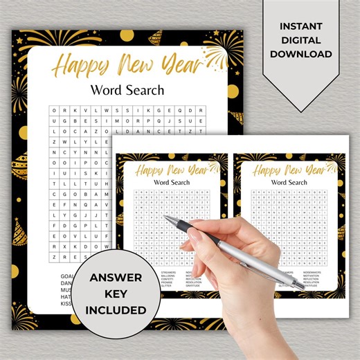 Holiday Word Search Digital, New Year Printable Game for NYE Celebrations, Family-friendly Activity | Instant Download - Etsy Canada