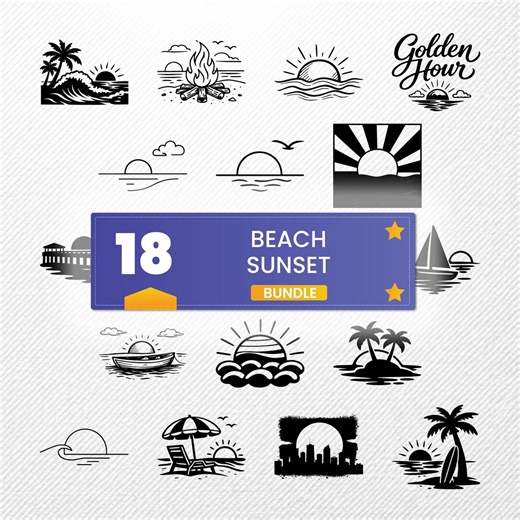 Beach Sunset SVG Bundle | 18 Clipart Designs | PNG PDF Eps Dxf Vector Illustrations | Print Graphics | Commercial Use - Etsy
