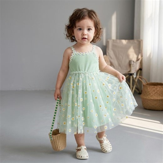 Girls Daisy Flower Style Mesh Dress | Elegant Sleeveless Summer Dress for Kids | Cute A Line Party Dress - Etsy