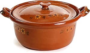 Ancient Cookware, Mexican Clay Lidded Cazuela Pot, Medium, Terracotta, 3.5 Quarts