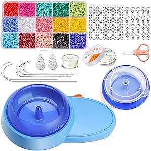 Simmpatuu Electric Bead Spinner, Adjustable Speed Beading Bowl Spinner with 7500Pcs Seed Beads, String, Big Eye Beading Needles, Waist Beads Kit for DIY Craft Jewelry Making, Bracelets and Necklaces
