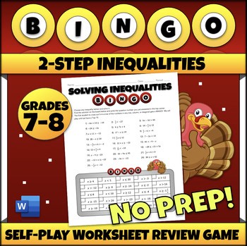 Solving Two Step Inequalities Activity Thanksgiving Math Worksheet No Prep