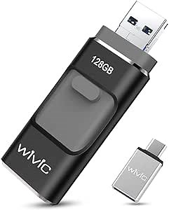 USB Flash Drive for Phone Photo Stick, 128GB Photostick Flash Drive for Android OTG Smart Phone Memory Stick Storage USB 3.0 Stick for Type-C Device Black