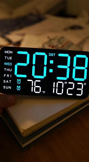 Large LED Display Digital Wall Clock with Voice Control Dual Alarms Temperature Date Week Adjustable Brightness for Home Office Sleek Black Design