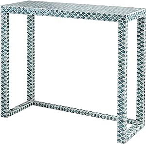 Benjara 36 Inch Accent Console Table, Capiz Shell Inlay, Rectangular, Blue