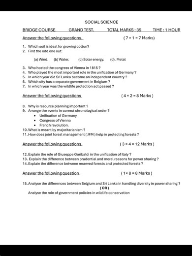 Bridge Course 10th Class -2026 Social Grand test
