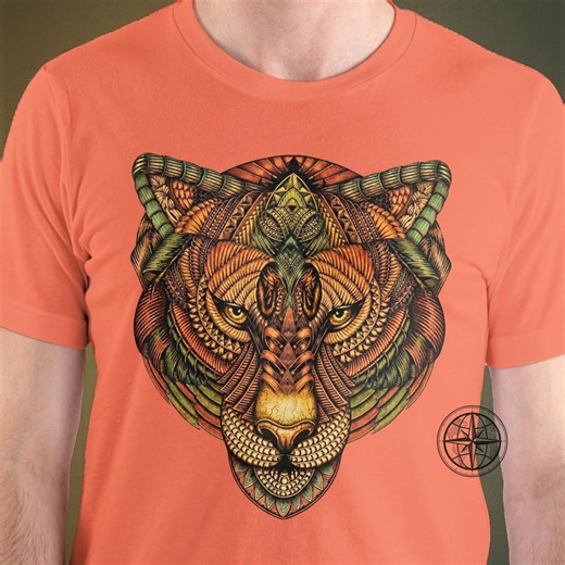 Ornate Tiger Head Graphic Unisex T-shirt, Explore the Wild Safari Tee, Wildlife Adventure Gift - Etsy
