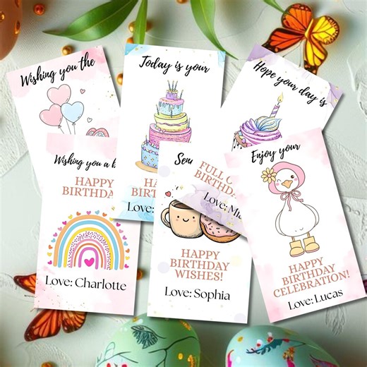 Printable Birthday Gift Tag Template, Editable Happy Birthday Tag with Colorful Candle Design, Modern Party Favor Tag