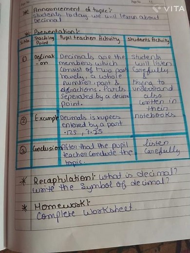maths lesson plan/topic decimal/ #class 7