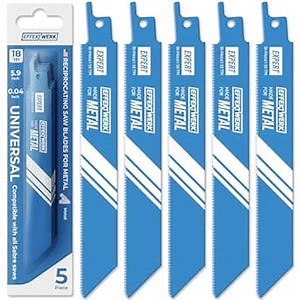 Reciprocating Saw Blades for Metal - 5 Pieces - Bi-Metal Steel Sabre Sawblades - 18 TPI (Teeth per Inch)