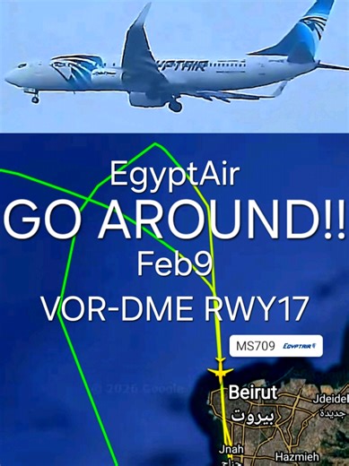 #GoAround @egyptair #MS709 VOR-DME approach to RWY17 on a foggy #Beirut morning as the usual RWY16 was closed for cleaning. Could not understand what the ___ reason was but visually was obviously unstable. Landed safely on 2nd attempt