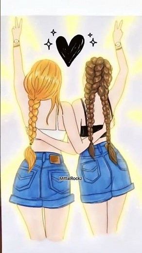Best Friends Drawing Easy | Cute BFF Sketch Art Tutorial ❤️👭