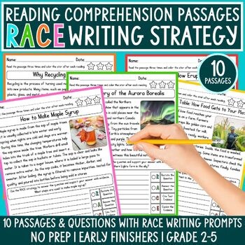 RACE Strategy Practice Worksheets Writing Prompt Reading Comprehension Grade 3-5