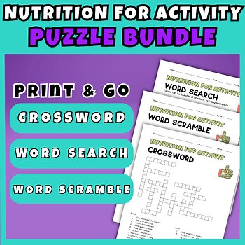 Nutrition Activity Bundle Word Search Crossword Worksheets PE Health Lesson