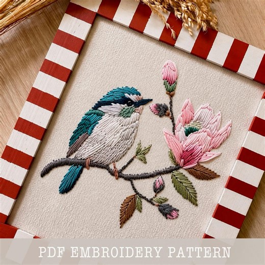 Floral Bird Embroidery, Animal Embroidery, Bird Pattern Pdf, Diy Embroidery, Instant Download, Bird Hand Embroidery - Etsy