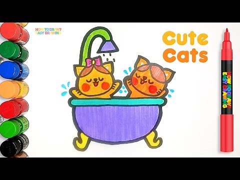 How to Draw Cute Cats Taking a Bath Easy Drawing for Kids