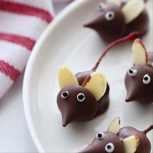 Jill Mills on Instagram: "How to make CHRISTMAS CHOCOLATE CHERRY MICE - cutest thing EVER!! ❤️💚🐭 Find direct link for Recipe in my Main Profile HERE ➡️ @kitchenfunwithmy3sons ——————————————————— #chocolatecherrymice #christmasdessert #christmasrecipes #chocolatecherries #chocolatecoveredcherries #kitchenfunwithmy3sons #dessert #recipe https://kitchenfunwithmy3sons.com/chocolate-cherry-mice/"