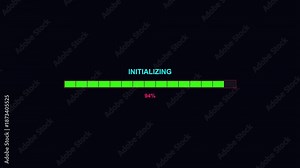 Progress bar animation shows waiting period with initializing text and completion status in modern style