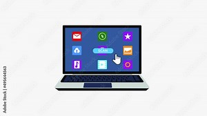 Computer virus scan and malware found concept 4K animation. Software scanning and virus found 4K video. Malware and spyware scanner and virus protection system animation. Laptop with a danger skull.