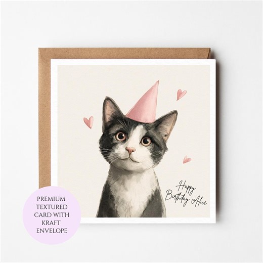 Personalised Tuxedo Cat Birthday Card for Her – Cute Black and White Cat Birthday for Sister Friend Mum Daughter - Etsy