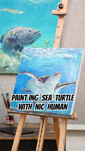 Oil Painting a Sea Turtle Underwater 🐢 Full Process by Nic Human #oilpainting #arttutorial #shorts