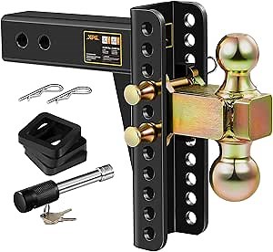 Adjustable Trailer Hitch, Fits 2.5-Inch Receiver, 8-Inch Drop/Rise,2" & 2-5/16" Ball Hitches for Trucks, 22,000 LBS GTW - Receiver Hitch with Anti-Theft Pin, Solid Ball Mount, BLK,X-452508