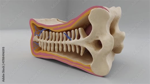 Cross section rendering of cochlear organ showing sensory structures and internal blood vessels