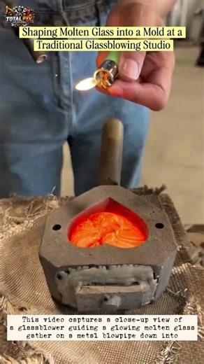 Shaping Molten Glass into a Mold at a Traditional Glassblowing Studio