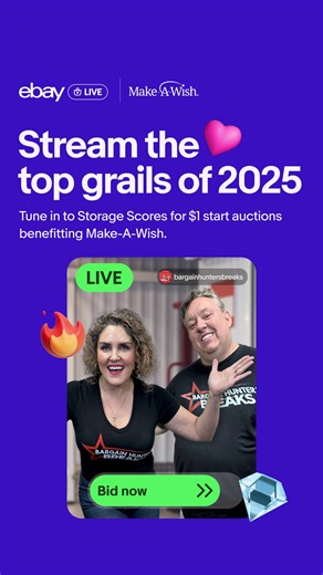 Mystery’s almost over 💥 In just 2 hours, Rene and Casey Nezhoda from Storage Wars are unveiling eBay’s hottest collectibles of 2025. Tune in to eBay Live to score massive grails starting at just $1, with proceeds supporting Make-A-Wish America 🤝 Catch Storage Scores today at 11am PT. Don’t miss the action: https://ebay.to/4p5f267 | eBay