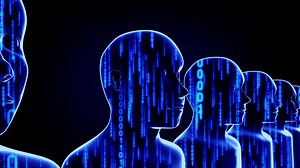 Many Geometrical Man Heads and Matrix Style Binary Code