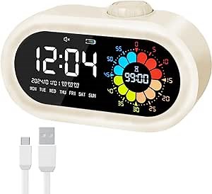 Digital Clock Battery Operated: Cordless 2000mah Battery Charging for Travel Classroom (White)