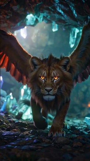 🦁🔥 Winged Lion in Crystal Cave | Epic Fantasy 3D Animation Scene ✨