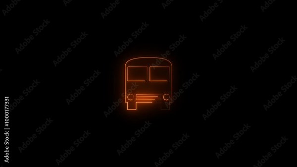Animated neon line Bus icon concept Bus neon sign appear in center and disappear after some time.4k video.