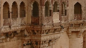Mehrangarh Fort in Jodhpur, India. Inside Mehrangarh boundaries there are several palaces known for their intricate carvings and expansive courtyards, as well as a museum housing various relics.