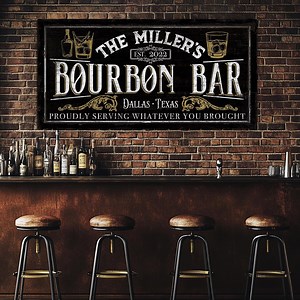 Customized Bourbon Bar Sign, Bar & Lounge Sign, Family Name Sign, Man Cave Sign, Rustic Home Bar Decor, Pub Sign, Farmhouse Canvas Wall Sign - Etsy