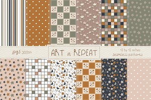 Floral Seamless Patterns | Warm Spring Colors, Polka Dots (digital Download) - Etsy