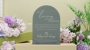 Junkin in Loving Memory Wedding Sign with Stand 5" x 7" Sage Green Acrylic Memorial Table Sign Modern Arch Calligraphy White Lettering Design for Wedding, Reception, Funeral, or Celebration