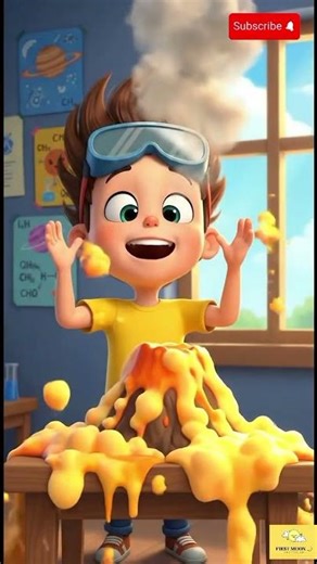 Excited 7-Year-Old Boy Volcano Experiment 🌋🧒💛 Fun Kids Cartoon Adventure ✨