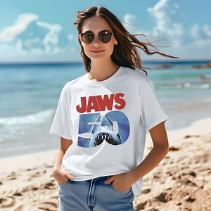 Jaws Logo 50th Anniversary Shirt, Custom Gift for Movie Fans, Hoodie Long Sleeve Vintage Celebration Graphic Tee Movie Shark Retro Movie - Etsy