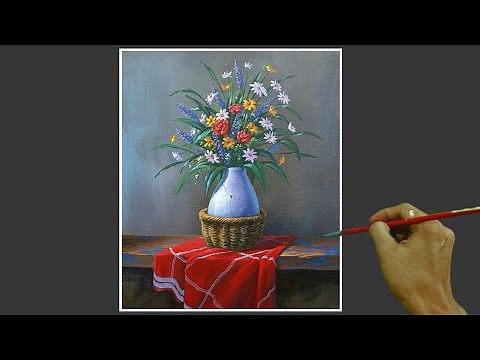 Acrylic Still Life Painting in Time-lapse / Flowers in Vase / JMLisondra