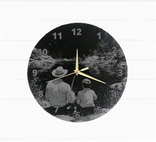 Laser Engraved Fishing Slate Wall Clock - Rustic Décor - Etsy