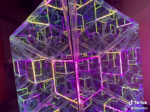 Tesseract - An infinity mirror art installation by Nicky Alice. Please share! Ready for Burning Man! Check it out on insta @tesseract_art_installation #tesseact #hypercube