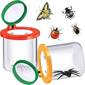 Skylety 2 Pieces Bug Jars Insect Viewer Catcher Bug Magnifying Insect Cage Container for Kids Children Science Nature Exploration Tool(Red,Yellow)