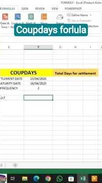 Coupdays formula in Ms Excel | Ms Exxel Formulas #excel #computereducation #formula