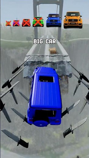 Big & Small Cars vs Broken Bridge & Flying Knives